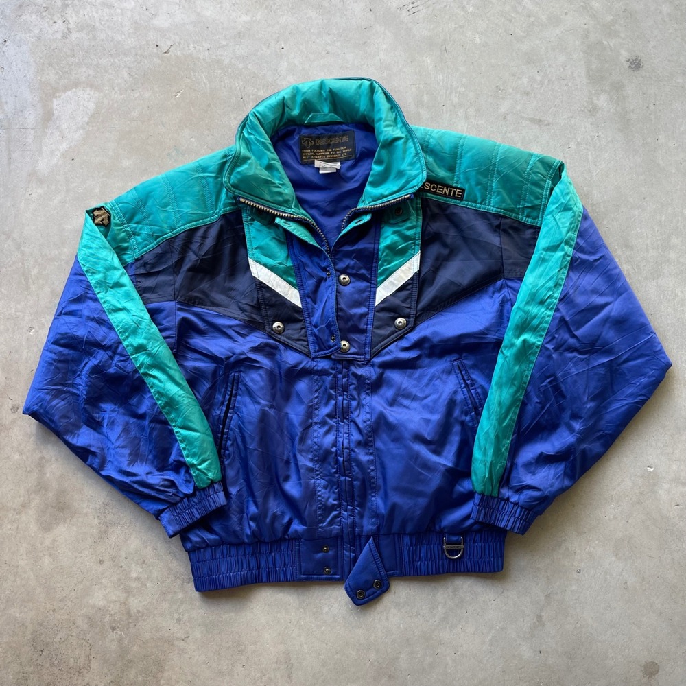 Vintage Descente Ski Jacket Blue Teal Colorblock Mens Small Retro 80s 90s Sport